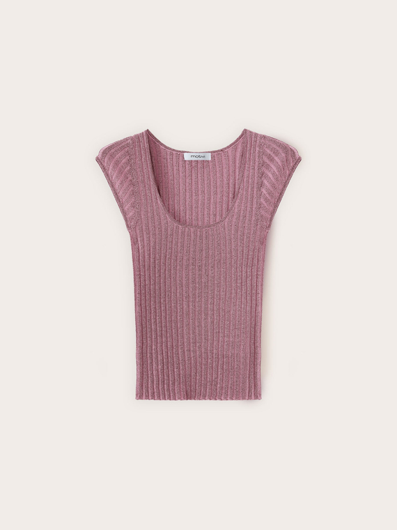 Pulover slim din lurex nervurat
