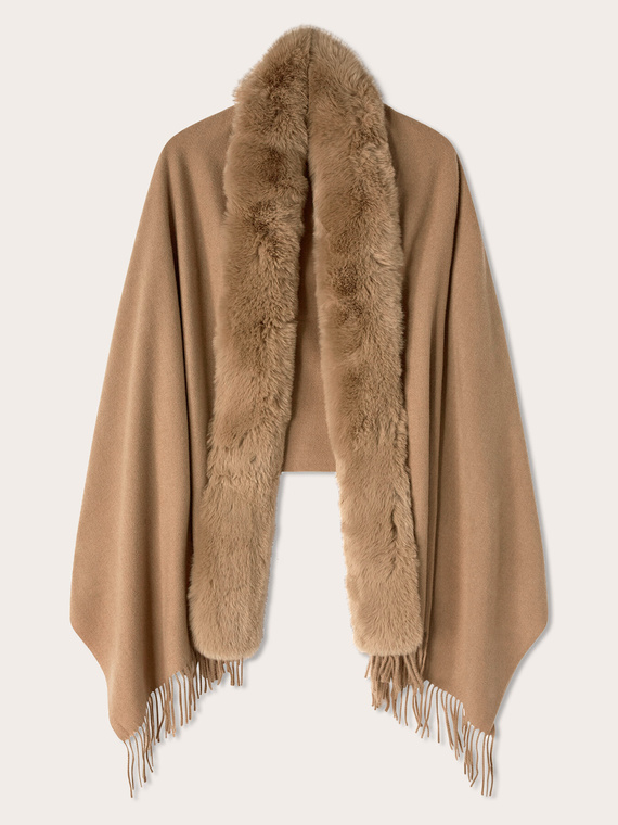 Long stole with fringe and plush trim