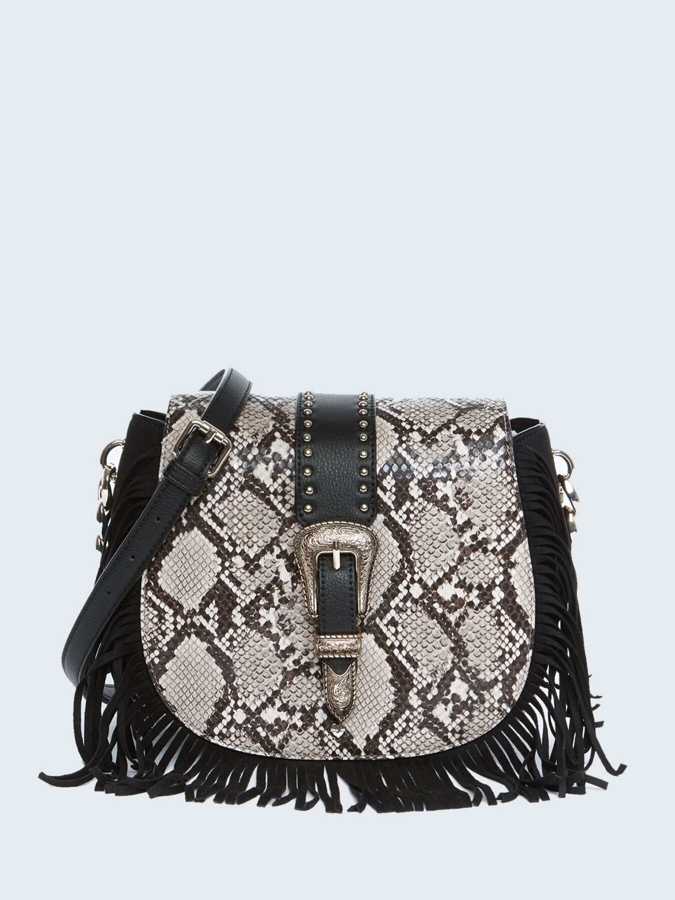 Shoulder bag with python-print fringes image number 0