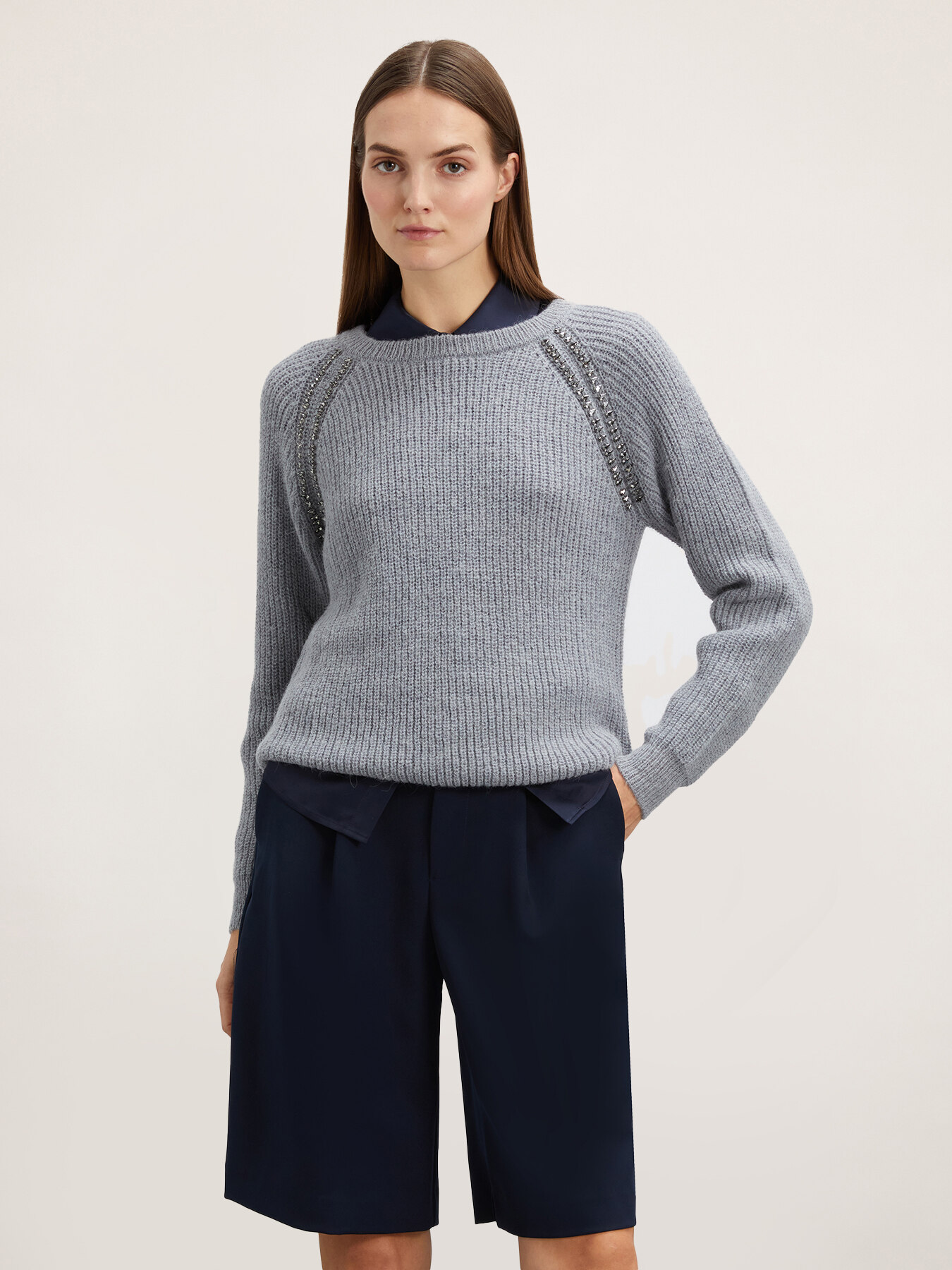 Raglan sweater with stone embroidery image number 1