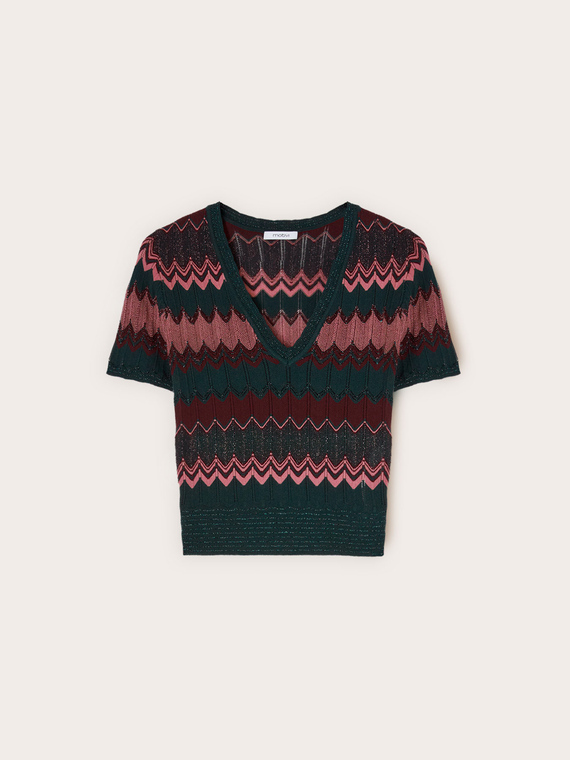 Strickpullover aus Lurex-Mischung mit Chevron-Muster