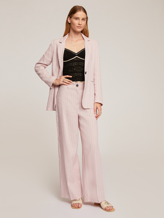 Motivi Pantaloni palazzo gessati in viscosa lino Donna