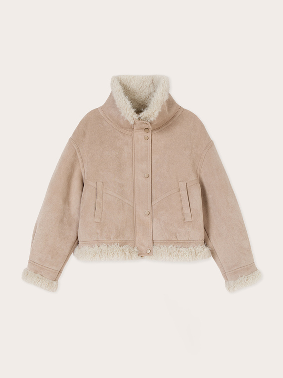 Short jacket with shearling trim