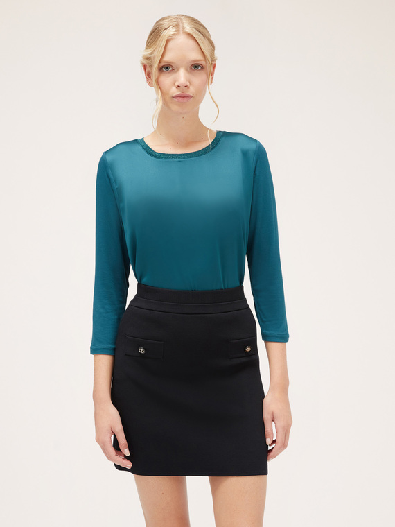 Motivi T-shirt basic bimaterica Donna, Verde, Taglia S