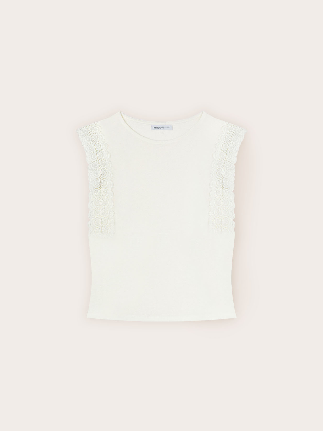Mixed linen T-shirt with lace inserts image number 4
