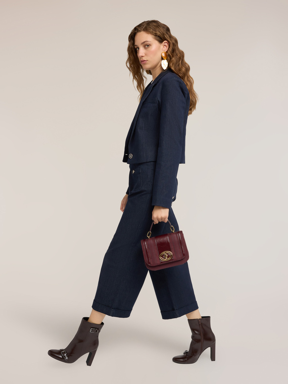 Cropped wide leg jeans with jewel buttons