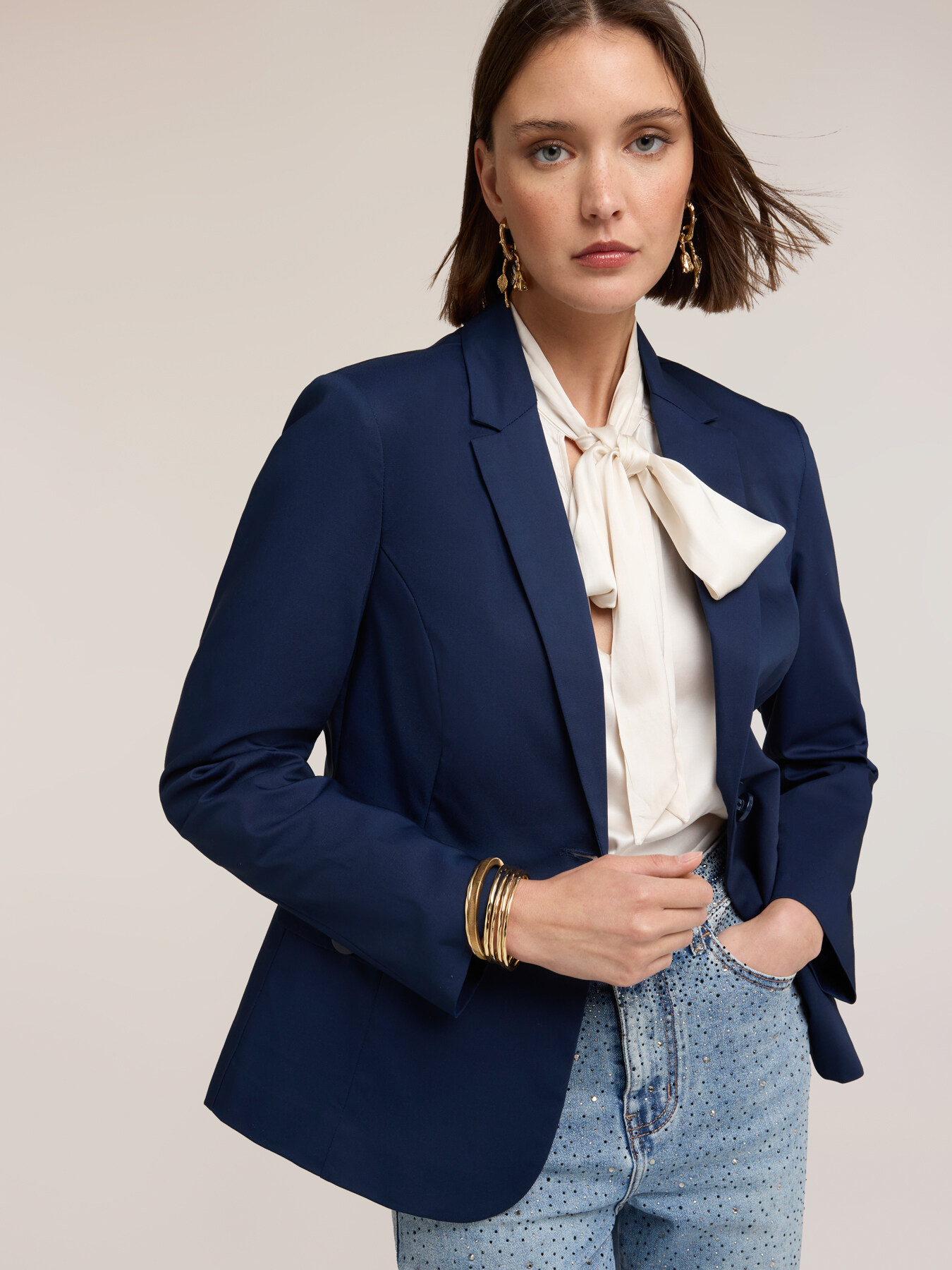Blazer structurat din amestec de bumbac image number 3