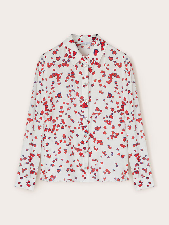 Heart-print crêpe fabric shirt