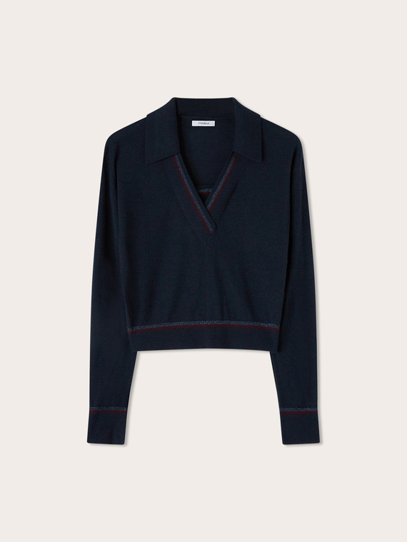 Poloshirt aus feiner Seiden-Wollmischung