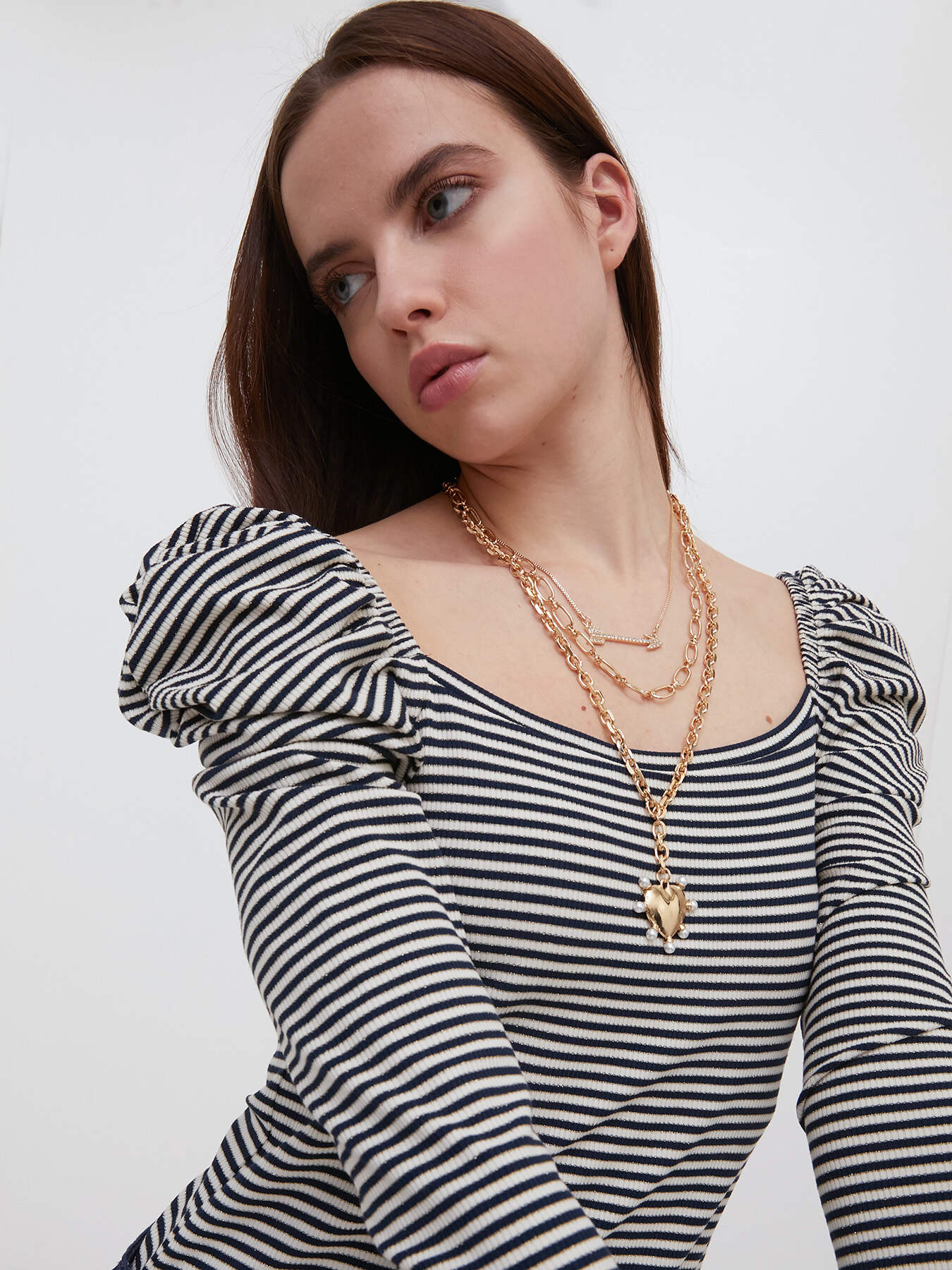 Camiseta de rayas lúrex con escote cuadrado image number 2