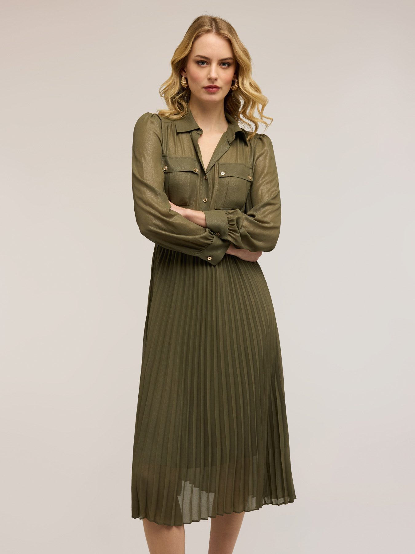Vestito chemisier in georgette pliss&eacute; image number 2