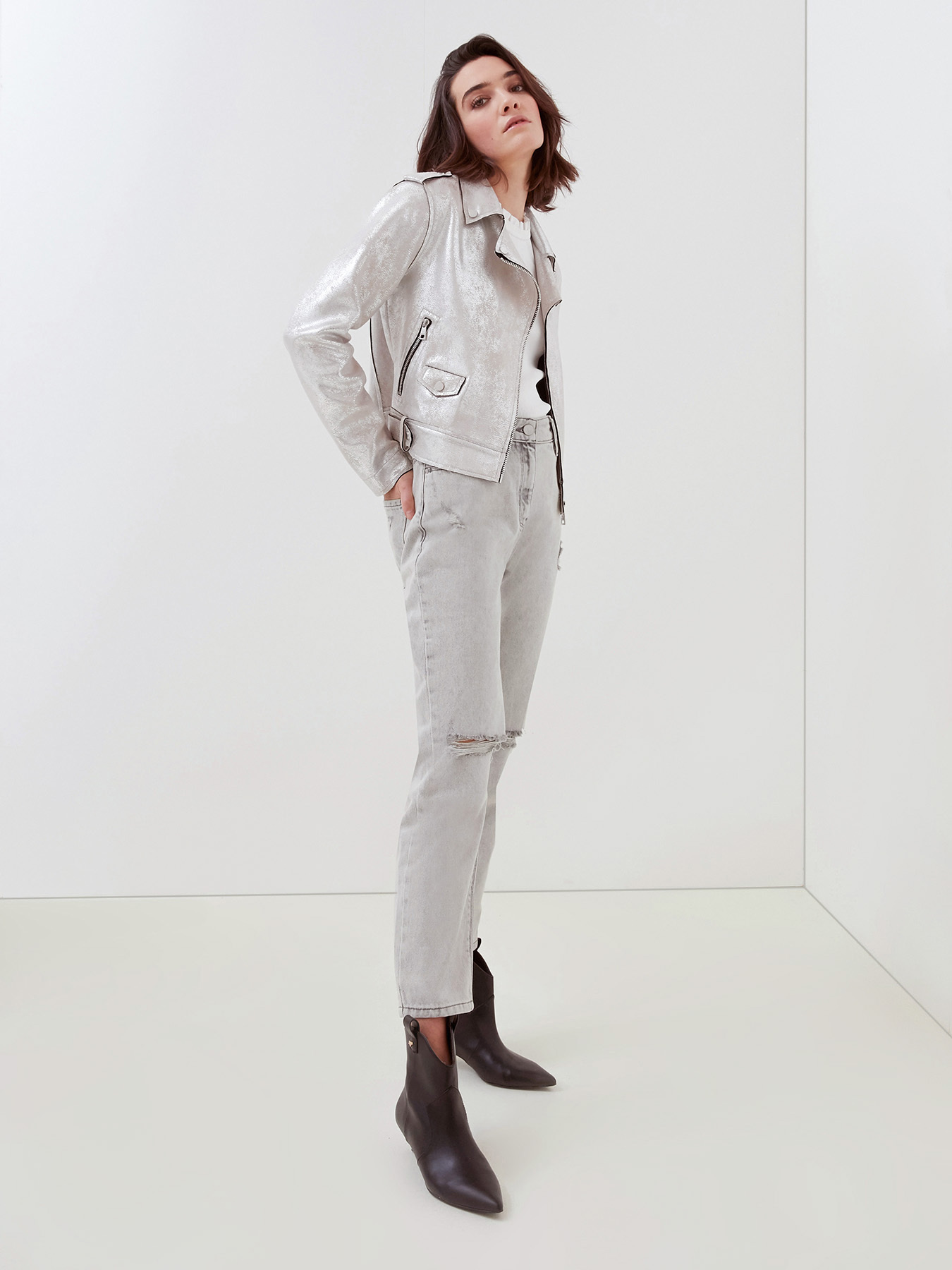 Shimmer faux suede biker jacket image number 1