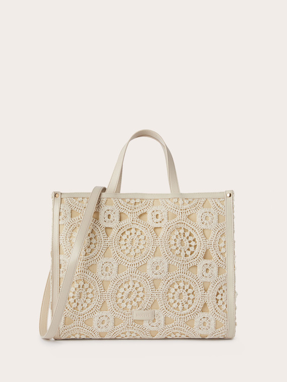 Shopping bag in canvas and crochet fabric