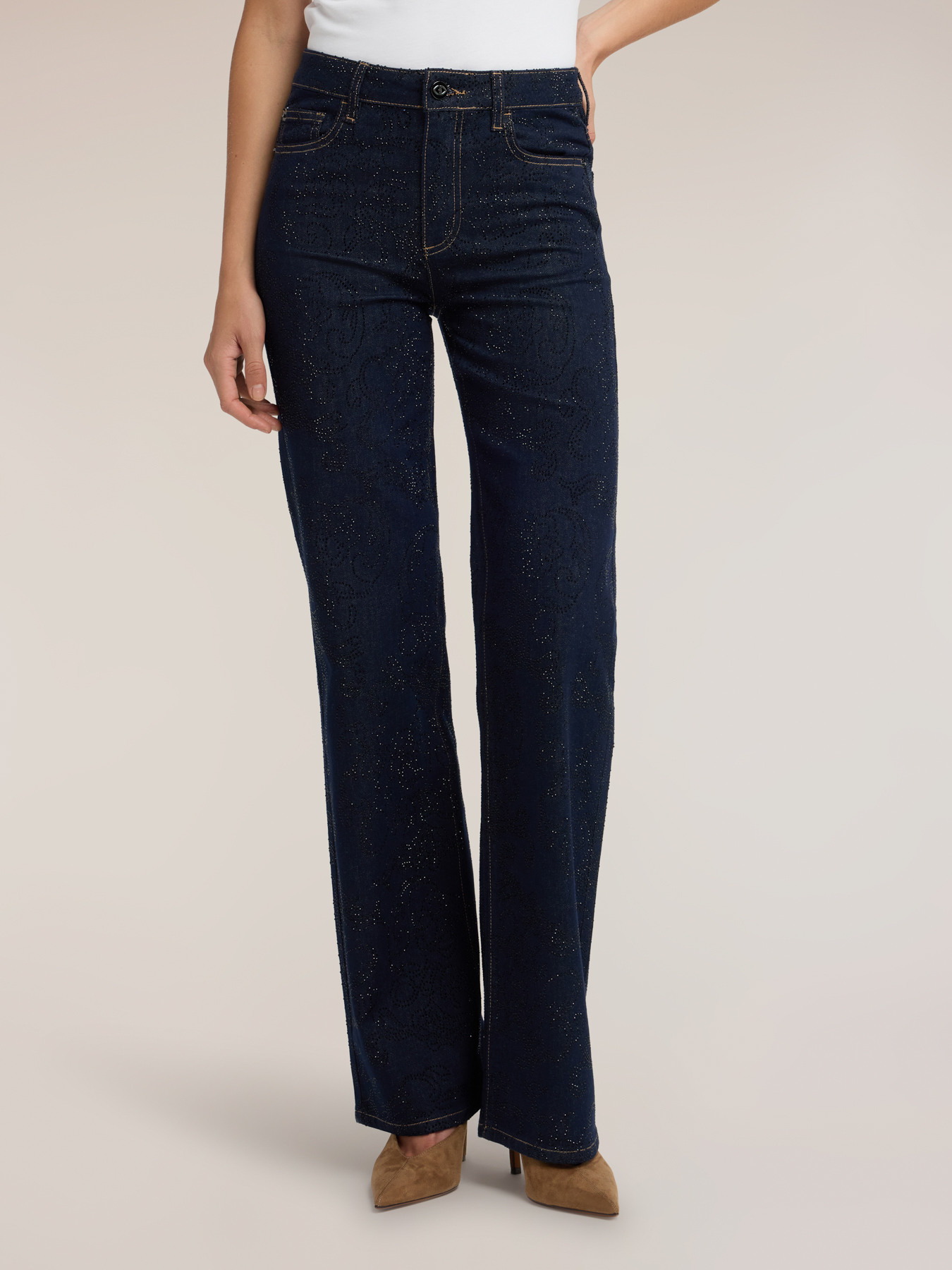Palazzo-Jeans mit Strass-Verzierung rundum image number 2