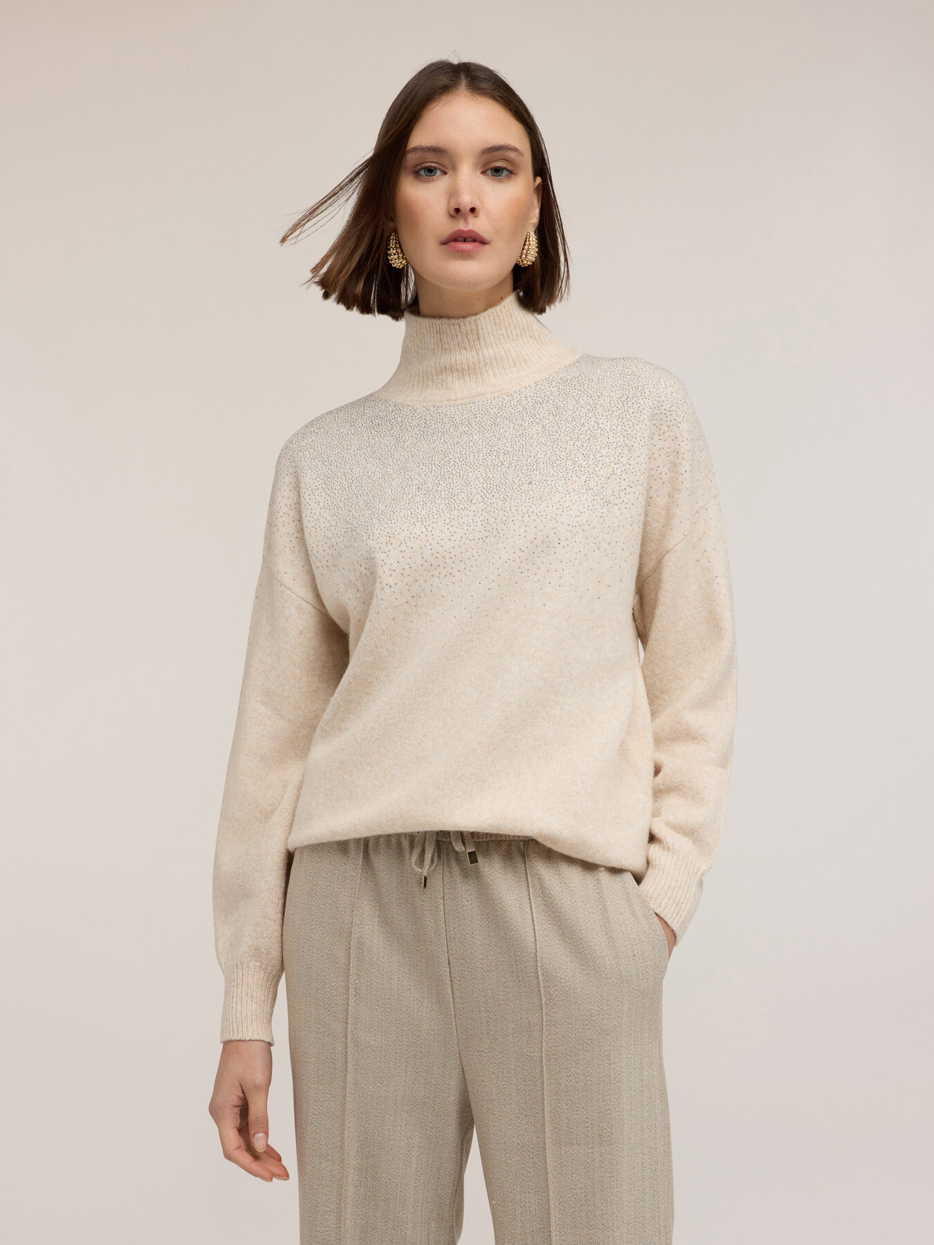 Wool blend turtleneck sweater with rhinestones image number 0