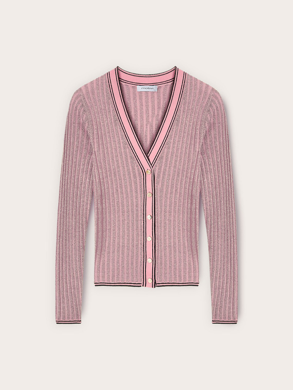 Cardigan din tricotaj nervurat cu lurex