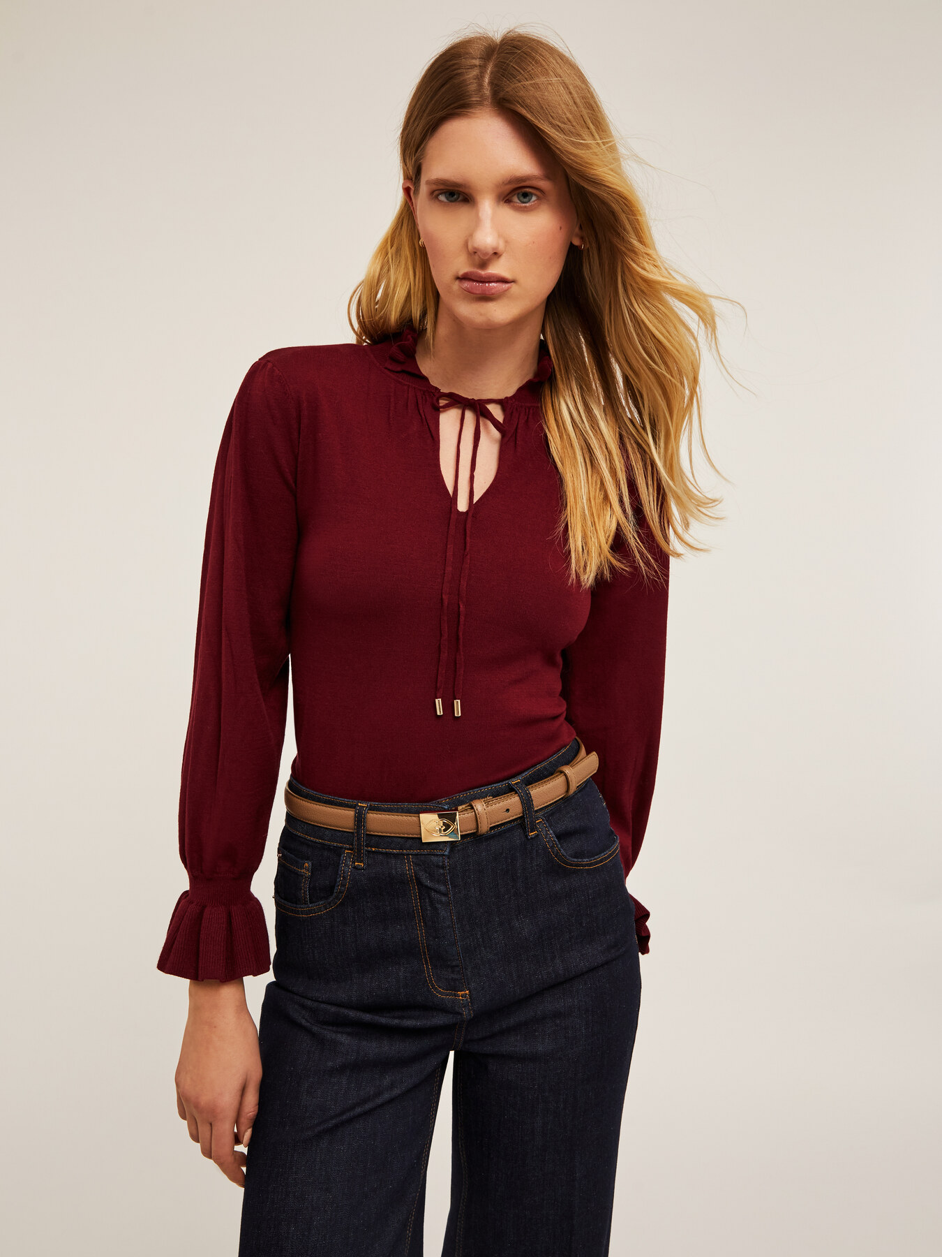 Sweater with soft viscose ruching image number 0