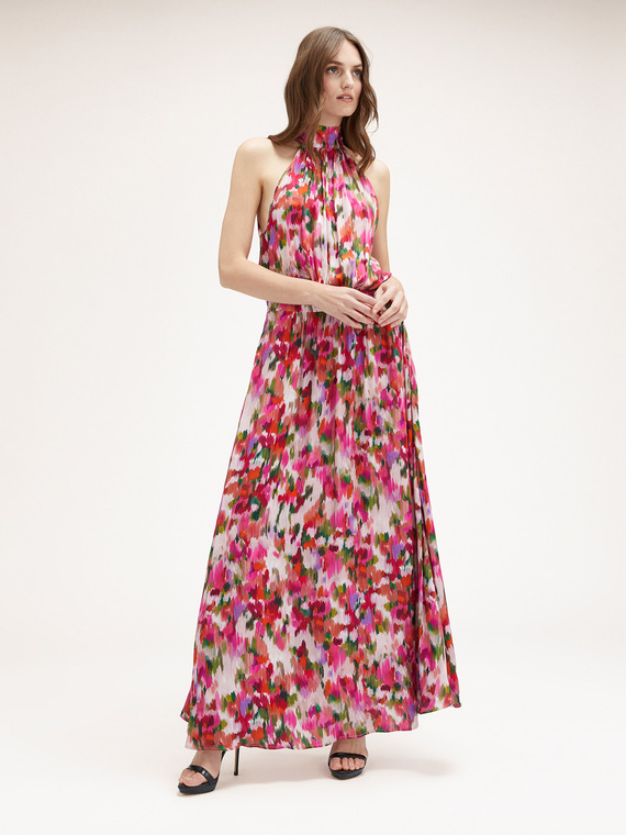 Chiné flower print halter dress