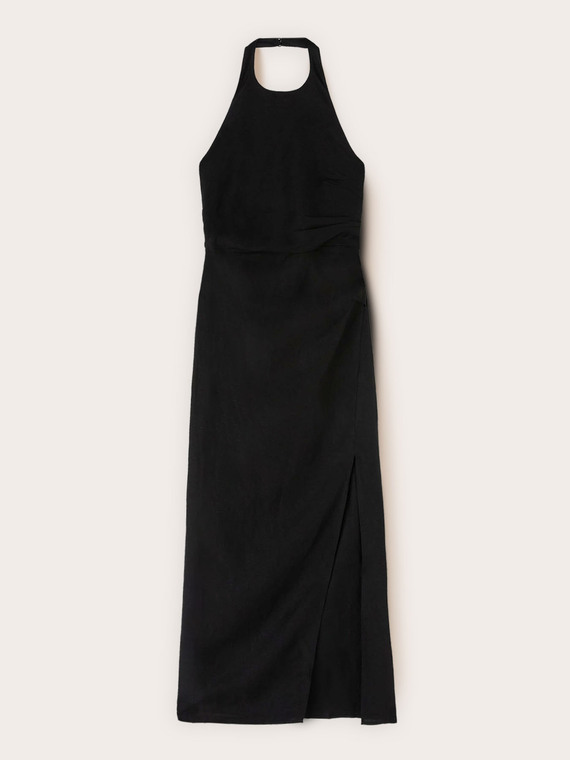 Robe longue en m&eacute;lange de lin avec drap&eacute;