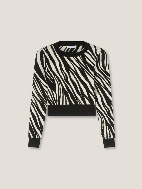Pulover decupat din tricot jacard cu imprimeu zebră