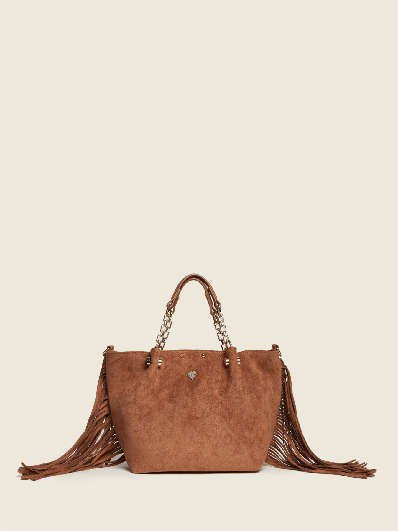 Suede effect tote bag with fringe image number 0