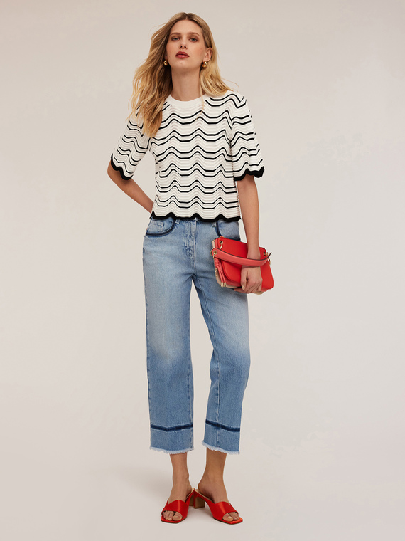 Motivi Maglia a righe punto mosso Donna, Bianco, Taglia L