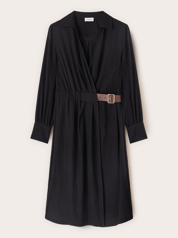 Vestito chemisier in twill drappeggiato