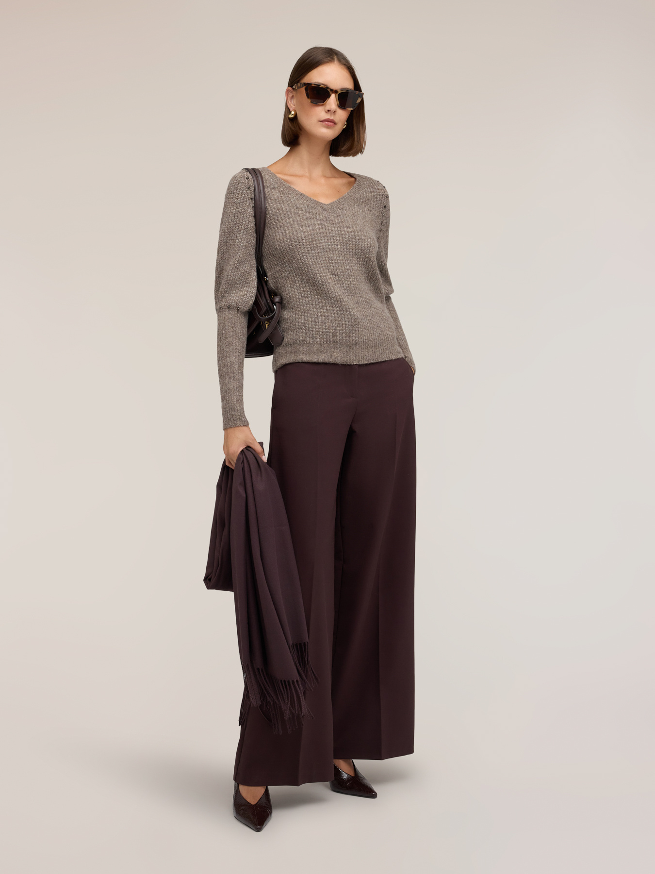 Wool blend sweater with puff sleeves and studs image number 2