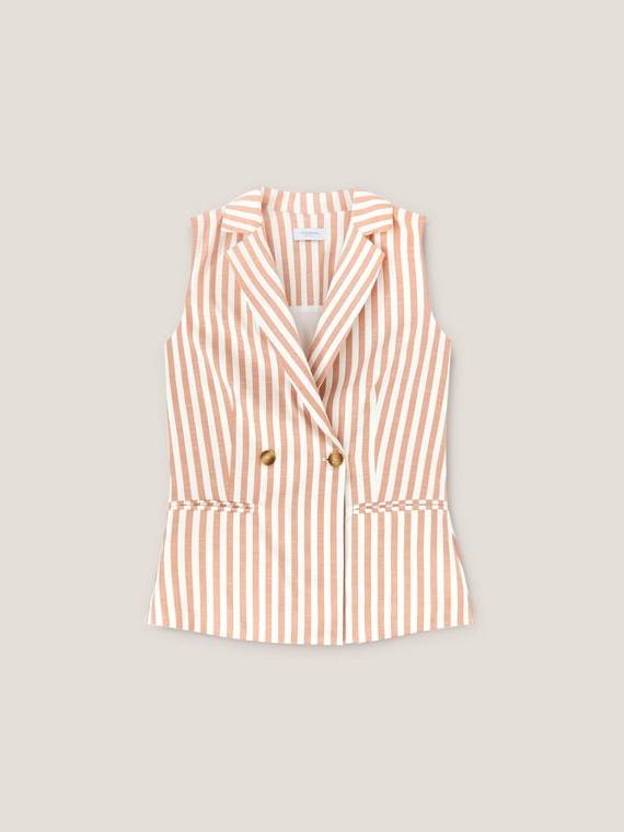 Striped long double-breasted waistcoat