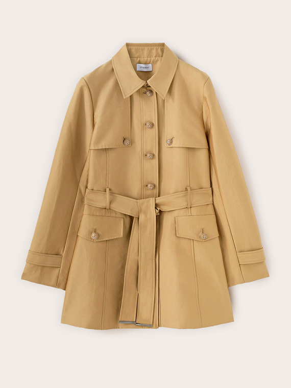 Mixed cotton trench coat with belt