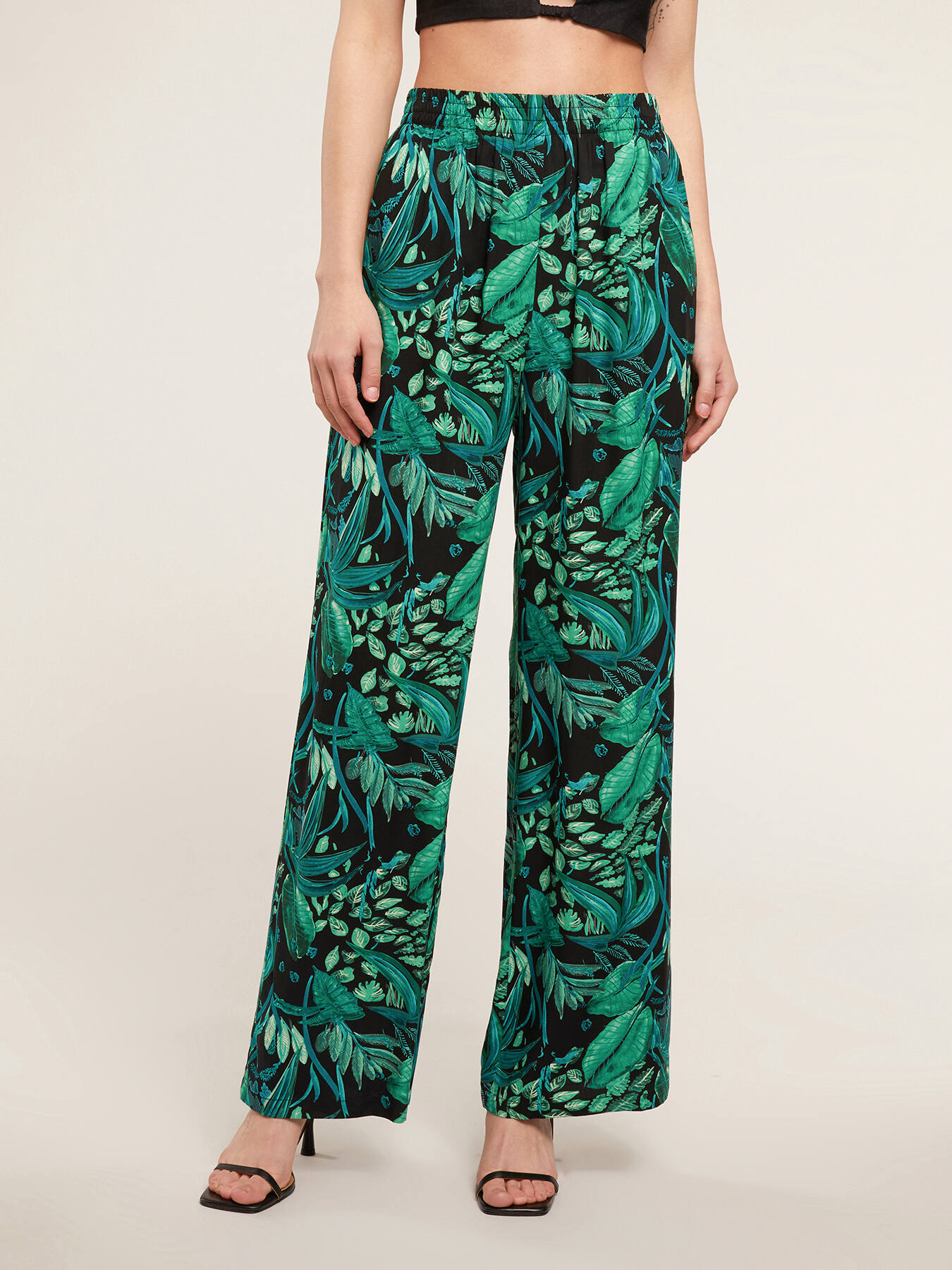 Palazzo trousers with jungle pattern image number 0