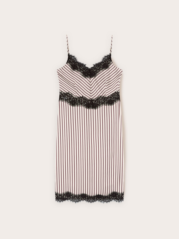 Robe fourreau en twill avec empi&egrave;cements en dentelle