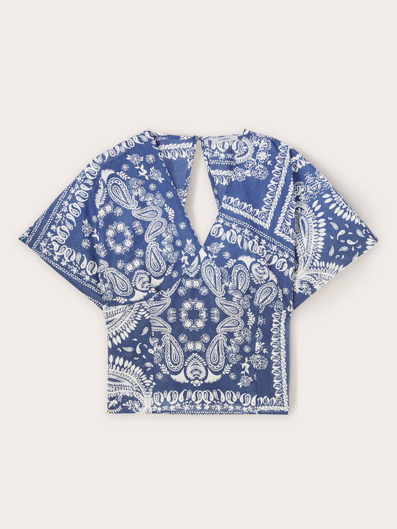 Foulard-patterned kimono blouse