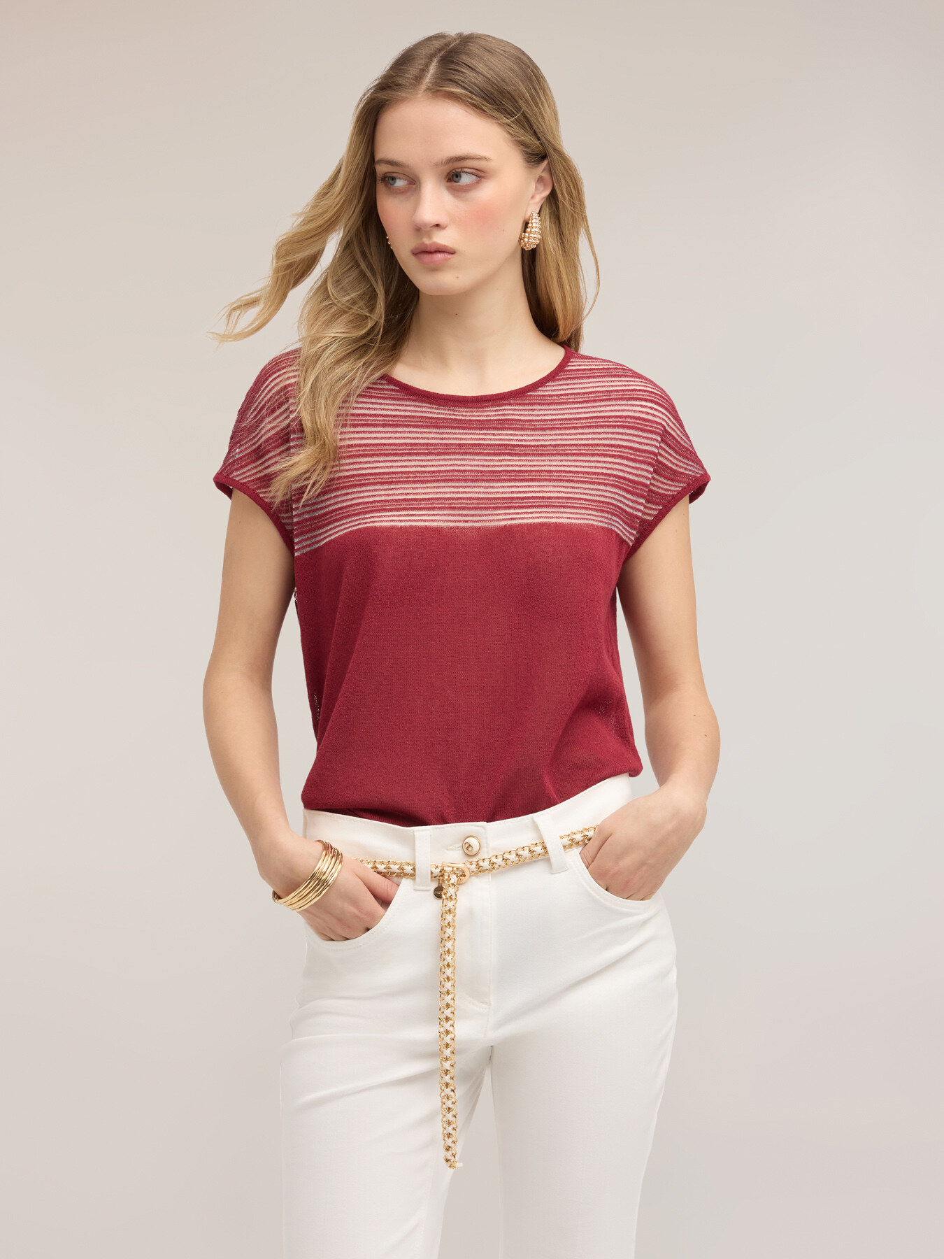 Striped linen blend sweater image number 1