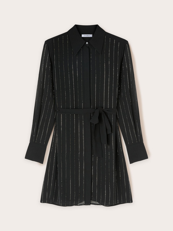 Shirtdress with rhinestone stripes