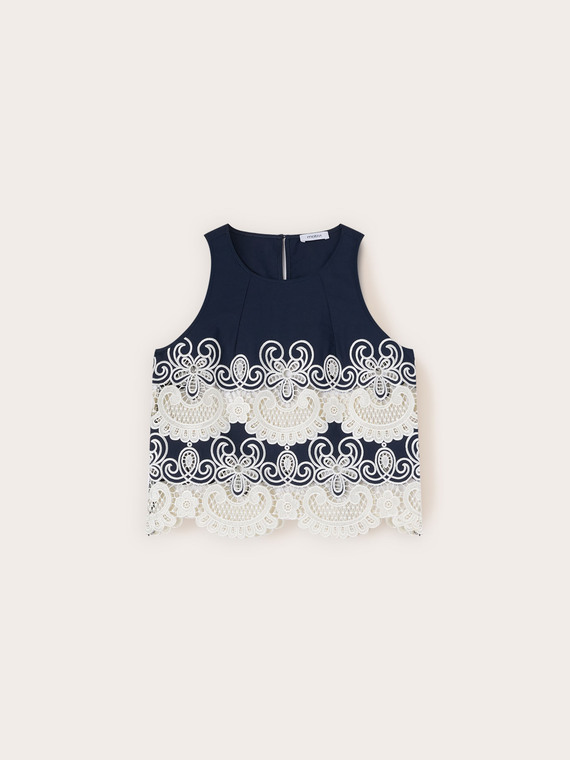 Poplin top with sangallo lace