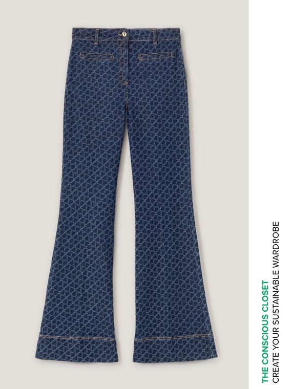 Double love patterned high waist flare jeans