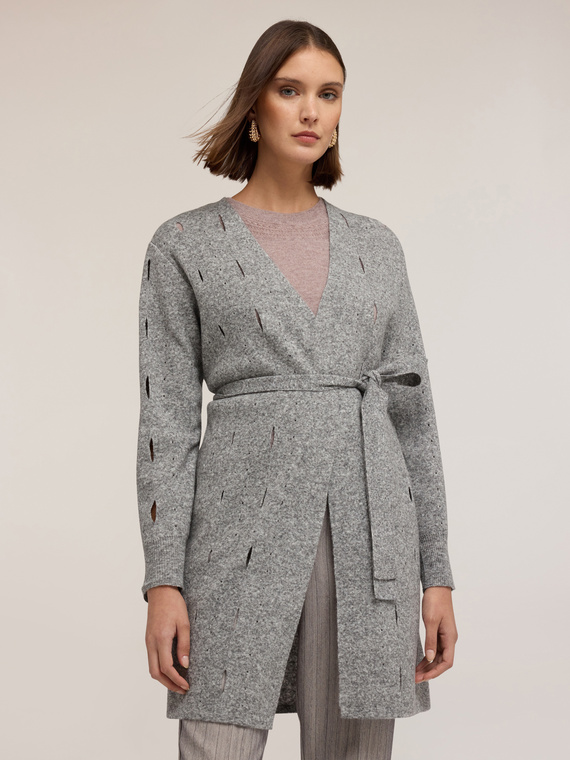 Langer Strickcardigan mit Ajouré-Verarbeitung