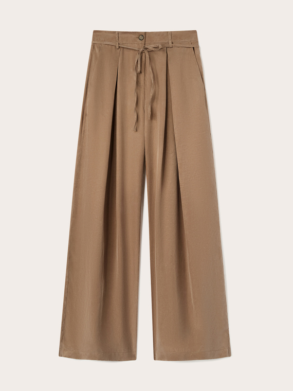 Pantalon palazzo &agrave; plis en lyocell