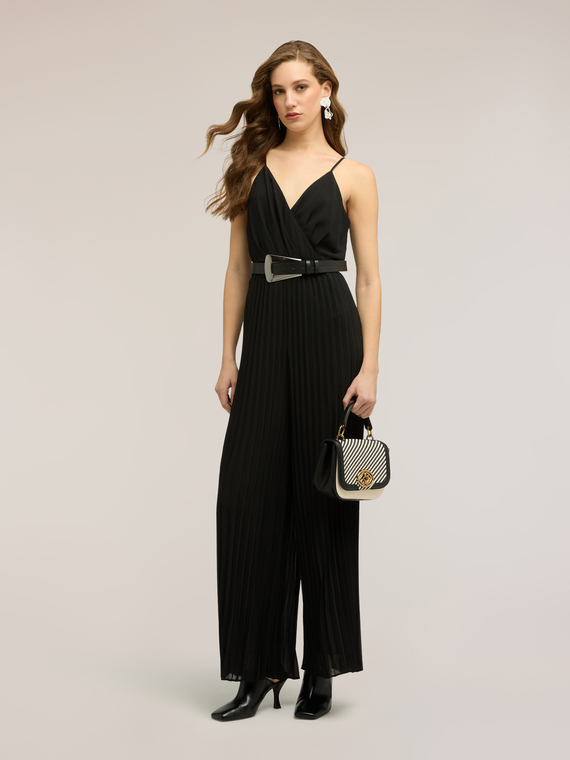 Long pleated georgette jumpsuit
