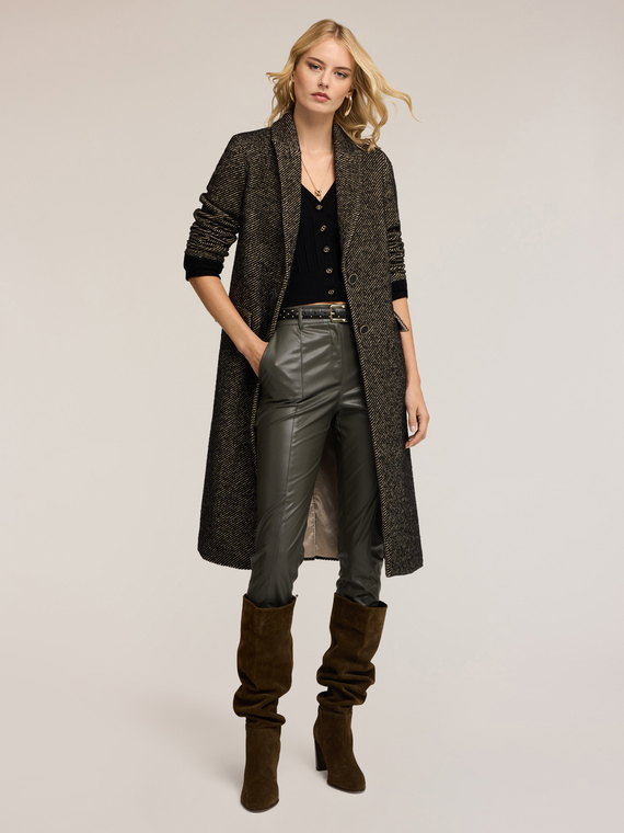 Long coat in yarn-dyed fabric