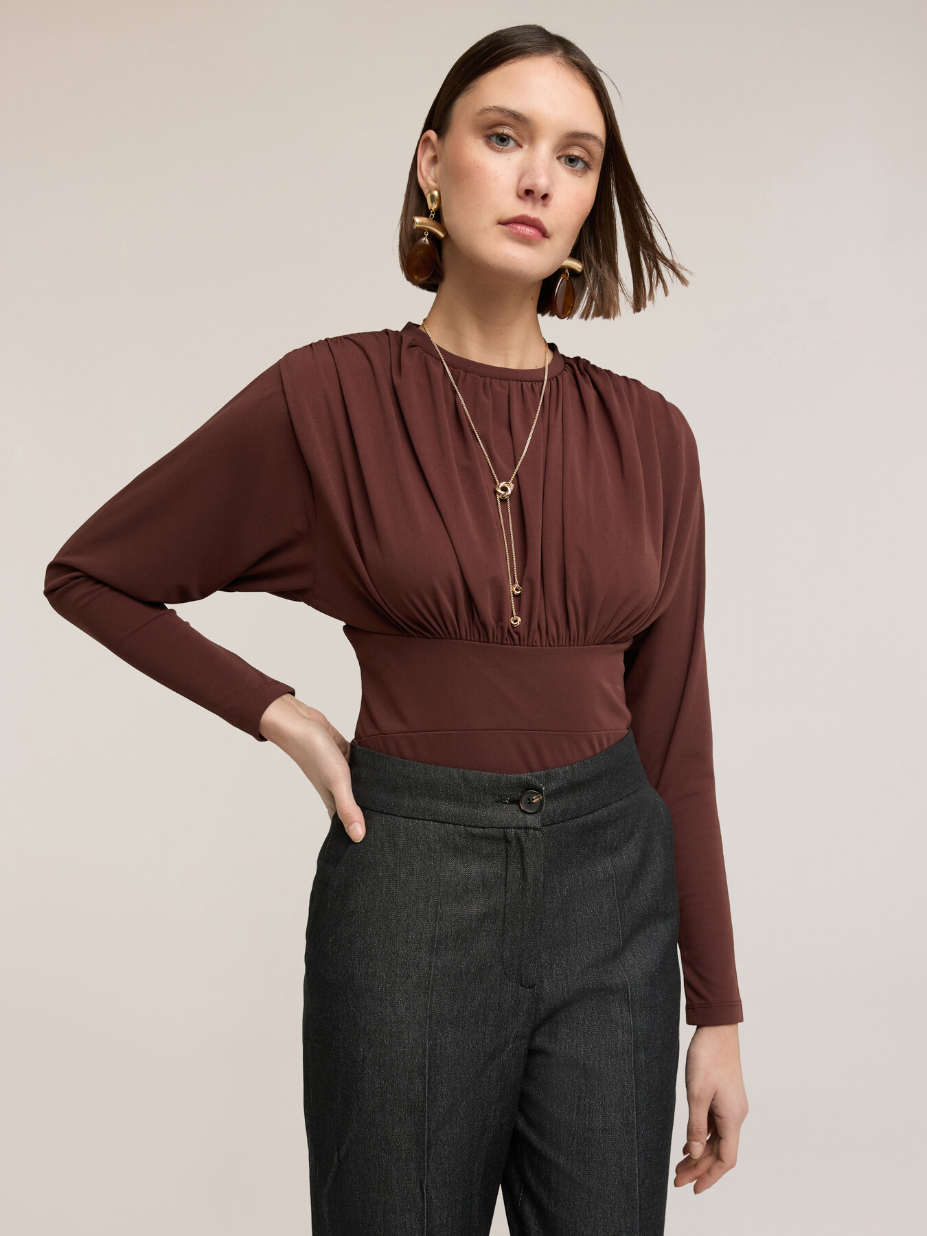 Body din jersey cu drapaj image number 0