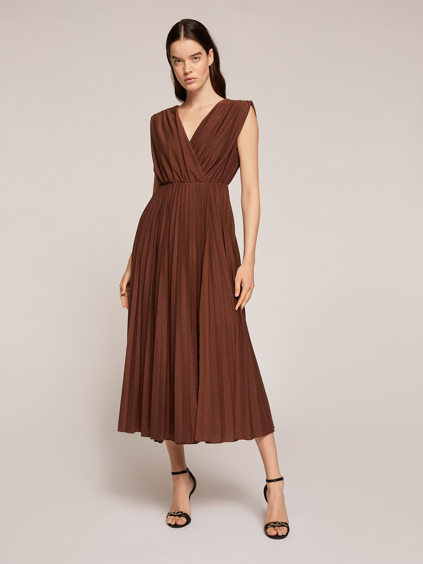 Long pleated lurex jersey dress image number 0