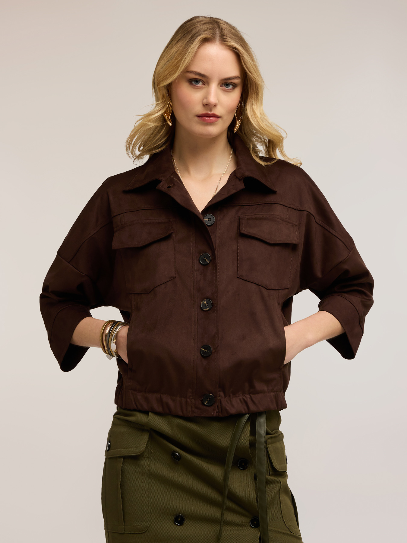 Short oversized jacket with pockets image number 0