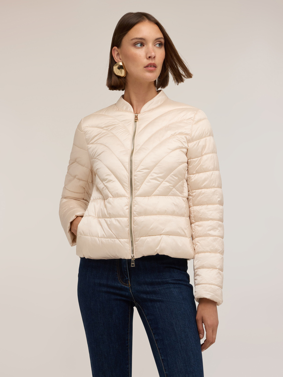 Lightweight short puffer jacket with high neck