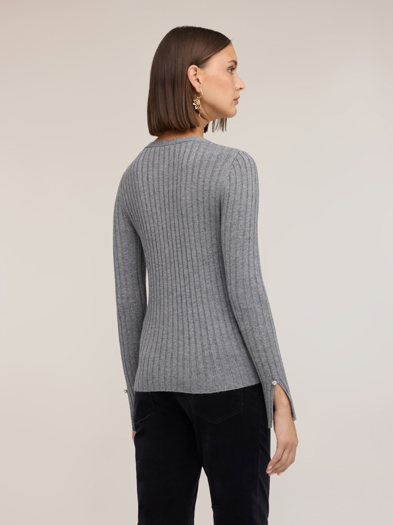 Short ribbed wool blend cardigan image number 1