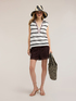 Striped ajour&eacute; knit top with polo collar image number 2