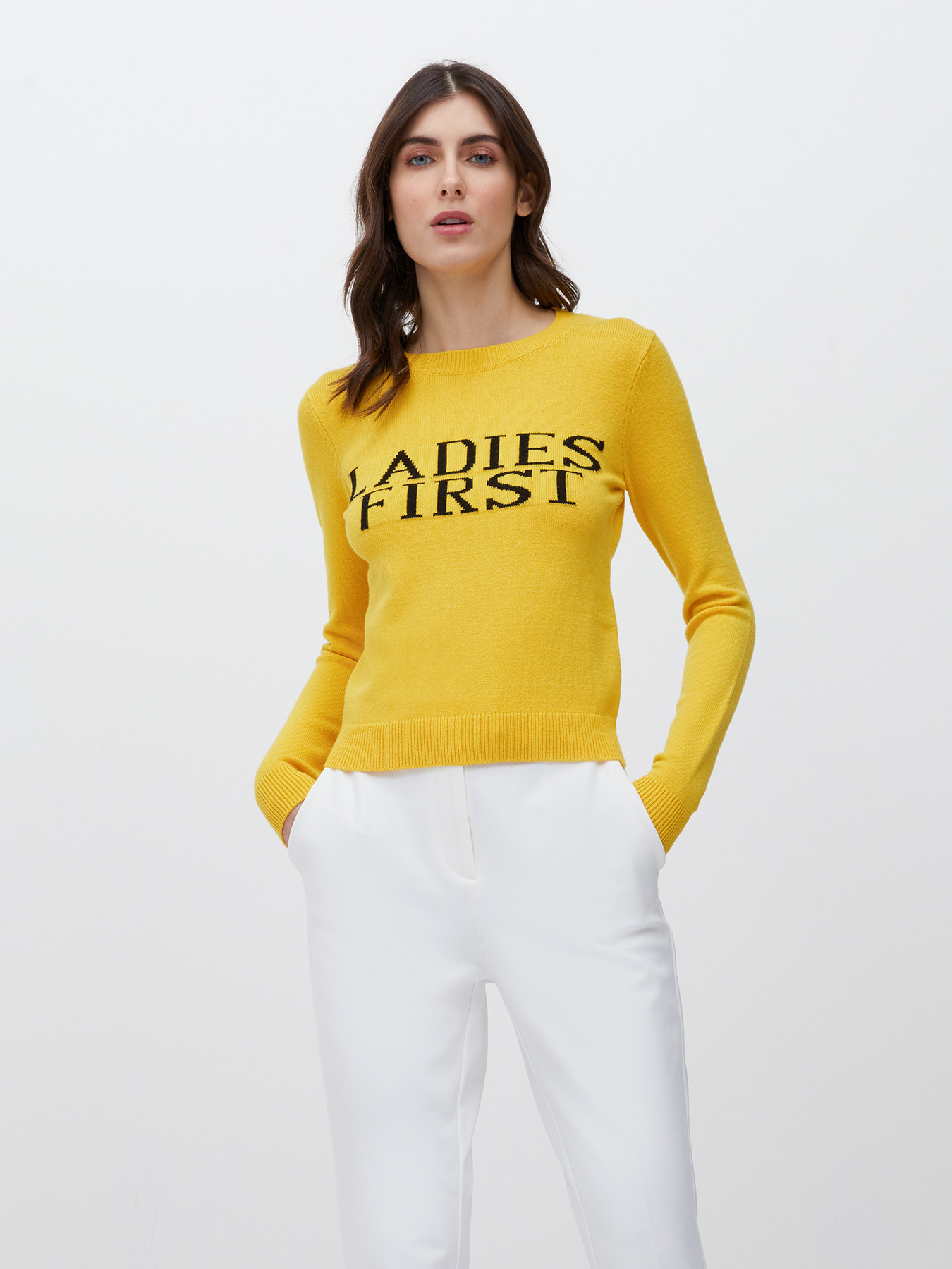 Sweater with crew-neck and jacquard lettering image number 0