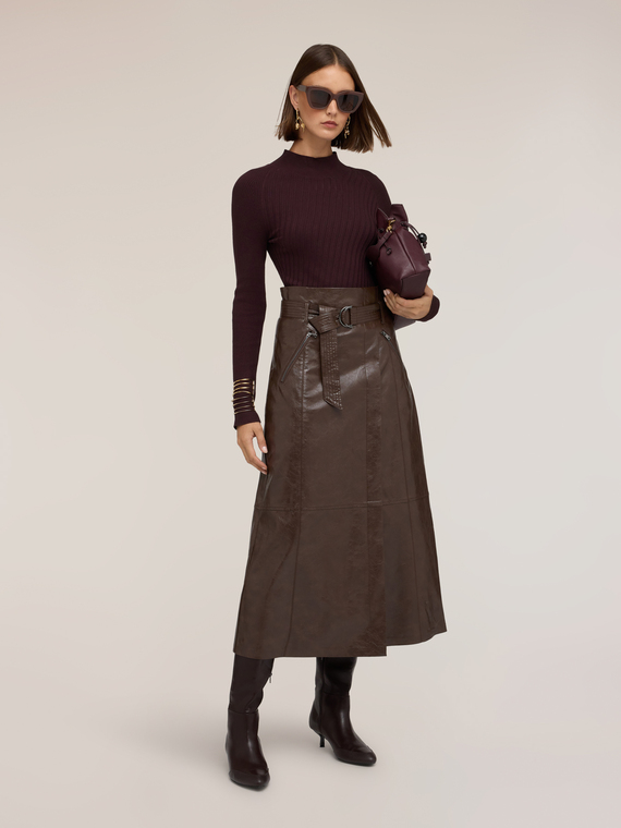 Midi A-line skirt in coated fabric