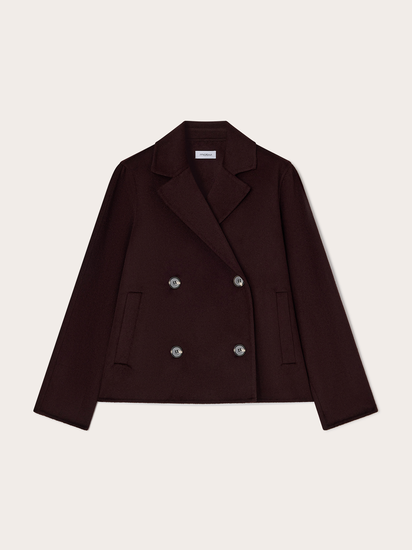 Short double-breasted wool-blend coat image number 4